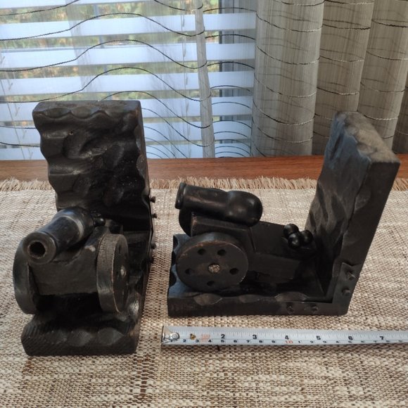 Wooden Cannon Bookends Gothic Rustic Vintage Bookends 6" - Picture 11 of 12
